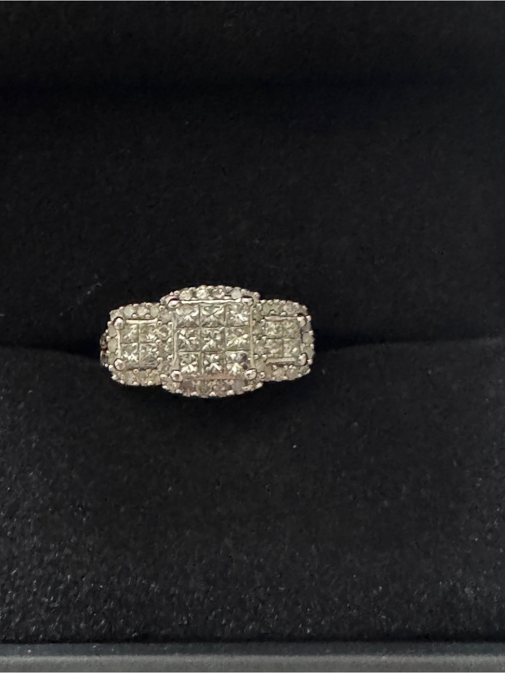 10K White Gold Natural Diamond Princess Cluster Halo Engagement - Picture 9 of 16